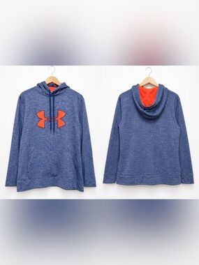 Women’s Under Armour Blue Heather Hoodie Large LG Pink/Coral Logo